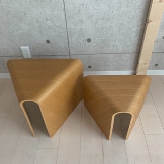 無印良品 重なるテーブルベンチ・成型合板・オーク材　大小セット