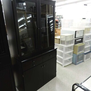 札幌ファニシング マーブル91 食器棚 ブラック/黒 キッチン収...