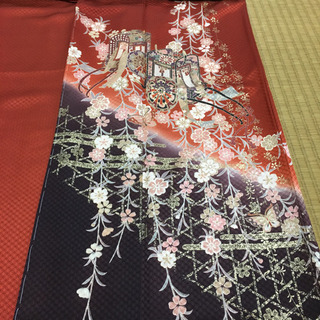 振袖のような 美しい訪問着しつけ糸付き  袋帯 帯締め 帯揚げ セット