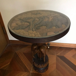 アンティーク 彫刻 サイド テーブル 丸テーブル 一本脚