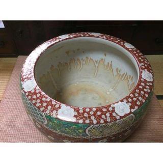 有田焼 鶴に松 赤濃 手造り 火鉢 骨董品 