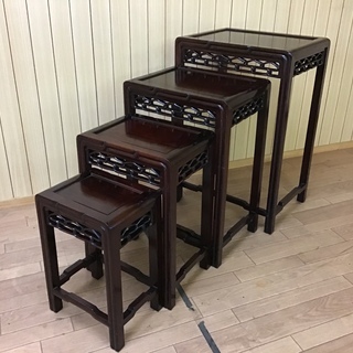 唐木家具 ネストテーブル / 入れ子 花台 飾り台 サイドテーブル