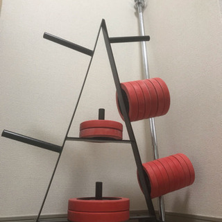 ダンベル&バーベルセット (バー6本＋プレート110kg＋プレートラック_ IROTEC 定価6万円)