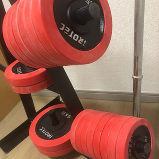 ダンベル&バーベルセット (バー6本＋プレート110kg＋プレートラック_ IROTEC 定価6万円)