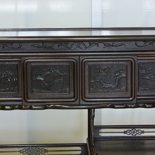 黒 茶棚 茶箪笥 松 違い棚 飾り棚 透かし彫り 和家具 古民家