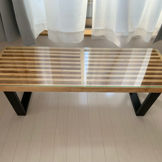 ガラストップテーブル ベンチ ローテーブル コーヒーテーブル