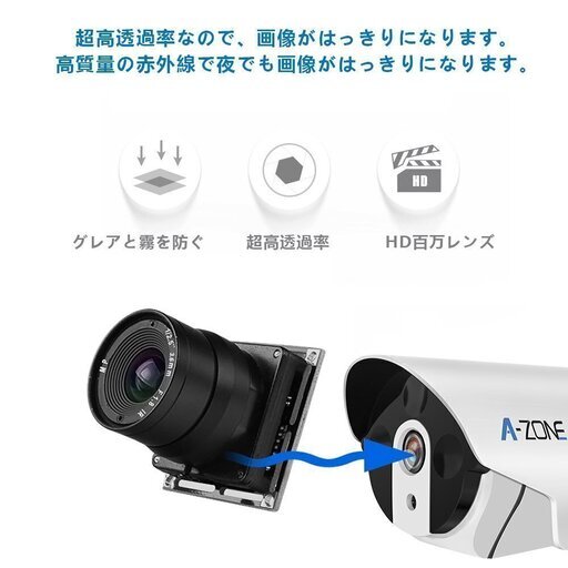 A-ZONE 200万画素タイプ POE給電カメラ 防犯カメラキット ネットワーク