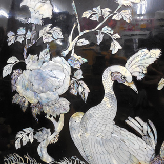 パーテーション 中国美術 4連 屏風 螺鈿細工 鶴 ほか ブラック 仕切り 飾り物 ペイペイ対応  札幌市西区西野