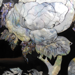 パーテーション 中国美術 4連 屏風 螺鈿細工 鶴 ほか ブラック 仕切り 飾り物 ペイペイ対応  札幌市西区西野