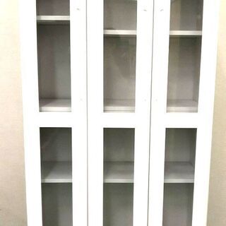 ☆直接歓迎☆ 収納棚　本棚　キャビネット　ガラス扉　引出し　本棚　ホワイト