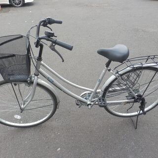 26インチ 自転車 6段切替付き 荷台 カゴ付き シティサイクル