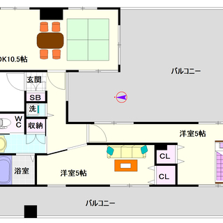 【おおきに夕陽ケ丘サニーアパートメント】1号タイプ！2ＬＤＫタイ...