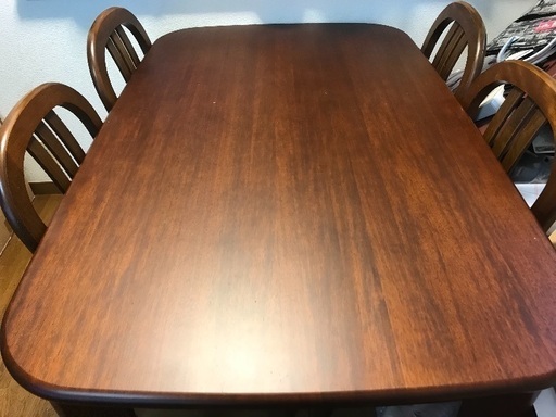 ほぼ新品【MARUNI】 5点ダイニング 美品食卓テーブルセット 4人用 天然木製 長方形テーブル―ダークブラウン