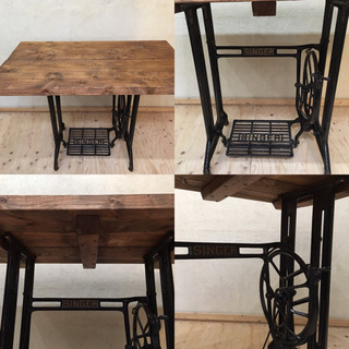 イギリス★Singer社リメイクミシンテーブル&ベンチイスSET 足踏み鋳鉄脚アンティークミシンテーブル＆ベンチイスSET