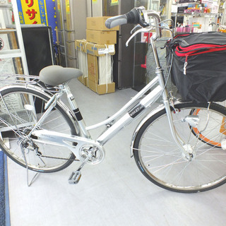 PayPay可 手稲リサイクル 27インチ  自転車 ママチャリ カゴ付き 6段変速　シルバー　 ￥17,800-
