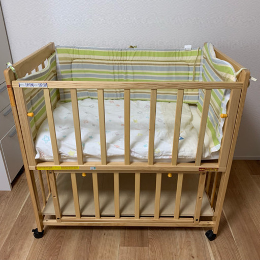 【美品】ミニ ベビーベッド 60×90 ※布団付き ※ガード付き