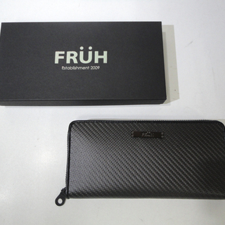 小物 新品 FRUH/フリュー リアルカーボン ラウンドジップウォレット 