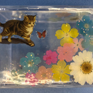 花と蝶と猫のクリアケース