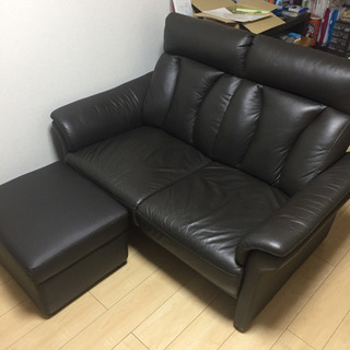 本革ソファー 2人掛け ブラウン＋オットマン付