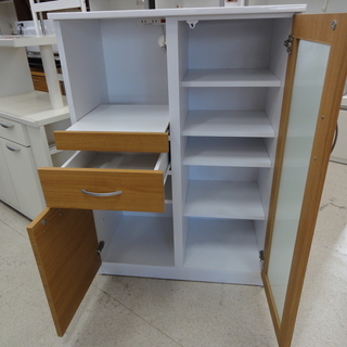 ISSEIKI /一生紀 キッチンボード 食器棚 木目×ホワイト 【ユーズド