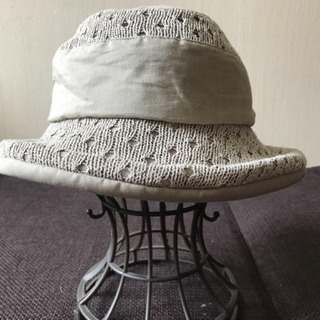 ニット、リネンの夏帽子   【未使用】