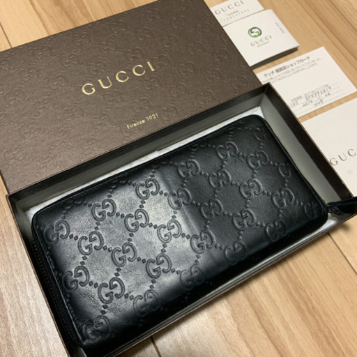 GUCCI グッチ GG シマ レザー ラウンドファスナー 長財布