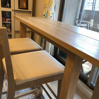 天然木カウンターテーブル、椅子