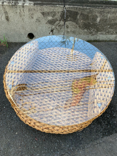 ☆涼しげなウォーターヒヤシンス家具♪ 近場配送無料！ガラスローテーブル コーヒーテーブル☆