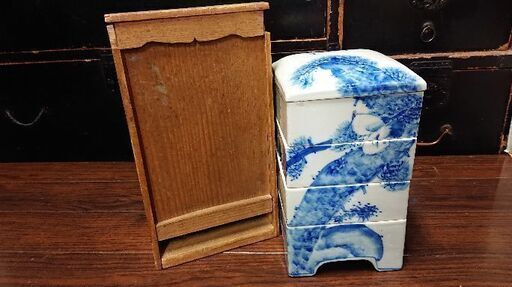 古い 重箱 ？(陶器 骨董 アンティーク 水盤 木箱 食器 和皿 伝統 焼き物)
