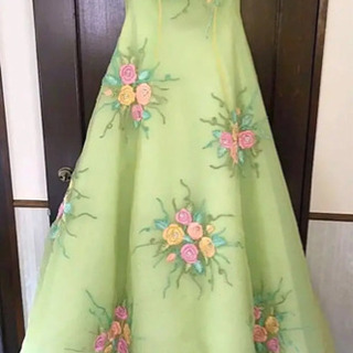 ♡ 桂由美 ウェディング カラードレス 緑 花柄 ♡