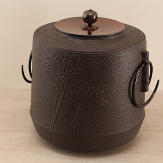 佐藤清光 竹林地紋 風炉用 筒釜 茶の湯釜 茶道具 共箱付き (8UD1872YGGanx)