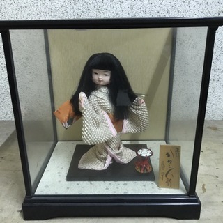 廣栄作 正絹 かのこ人形 日本人形 ガラスケース付 幅34cm×...