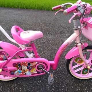 子供用自転車　ミニーちゃん　女のコ　補助車輪・後ろからの棒？(親...