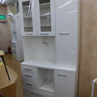 大容量！レンジボード  キッチンボード 食器棚 白エナメル 幅105㎝　西岡店