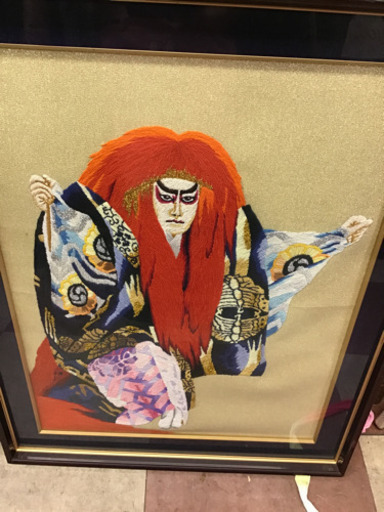 歌舞伎 刺繍 絵画 額 赤 18号 55×72cm