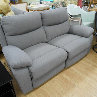 2017年製 布製 2人掛け 電動リクライニングソファ グレー系 座面硬め 幅180×奥90×高98cm ☆ PayPay(ペイペイ)決済可能 ☆ 札幌市 清田区 平岡