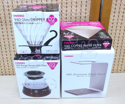 南12条店 HARIO/ハリオ V60シリーズ ガラスドリッパー+レンジサーバー+シングルスタンド+紙フィルターセット