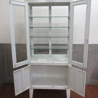 stp-0001 薬品庫 ホワイト ガラス棚 薬品保管庫 薬棚 薬品ケース 薬品収納