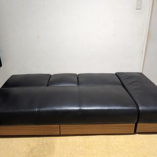 DORIS ソファベッド リクライニング 幅206cm 収納 レザー調 ブラック ナトゥーラ DORIS ソファベッド リクライニング 幅206cm 収納 レザー調 ブラック