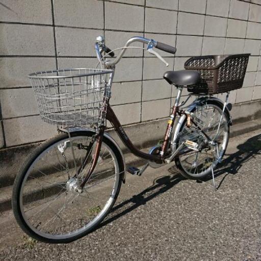【終了】オートライト自転車24インチ(後ろカゴ付き)ブラウン×シルバー