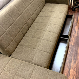 ソファーベッド 3人掛け オットマン こげ茶 美品 中古