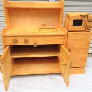 ☆木製 おままごとキッチン 冷蔵庫 電子レンジ付き 木のぬくもりを