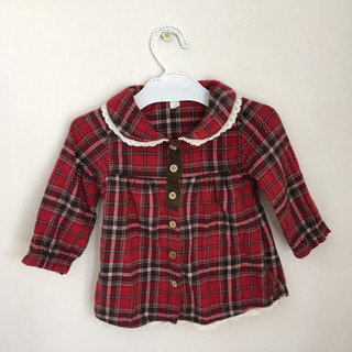 子供服 ８０ 赤色タータンチェック シャツ