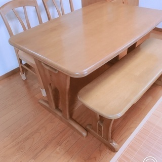 天然木テーブルセット(テーブル＋椅子2脚＋長椅子)