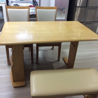伸縮型食卓テーブル 椅子2脚 長椅子セット