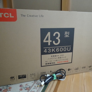 新品同様です。2019年ＴＣＬ４３インチハイビジョン液晶テレビ「４３Ｋ６００Ｕ」保証期間約１０か月あり
