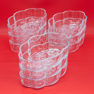 透明ガラス（花柄）　小鉢・デザート皿　９枚セット
