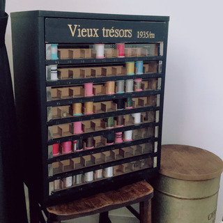 糸ケース陳列 ミシン糸 木製引き出 みや古染アンティーク 昭和