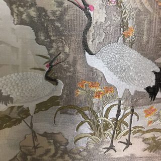 中国美術 乾隆 乙丑 刺繍入り 在銘 花鳥図