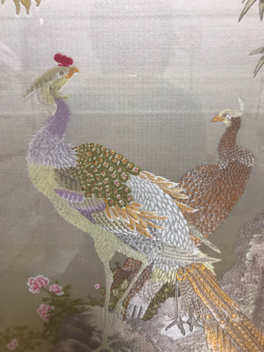 中国美術 乾隆 乙丑 刺繍入り 在銘 花鳥図 中国美術 乾隆 乙丑 刺繍入り 在銘 花鳥図